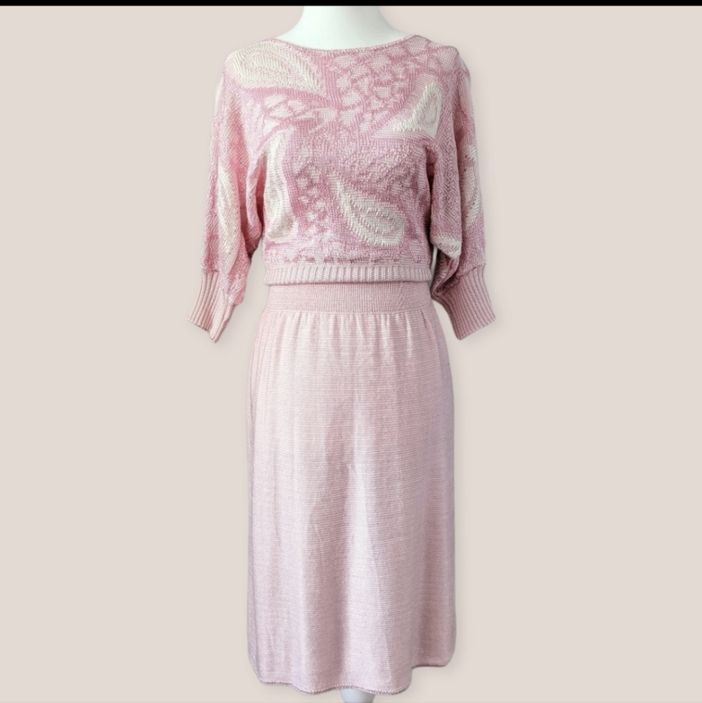 VTG pink cropped sweater & skirt set